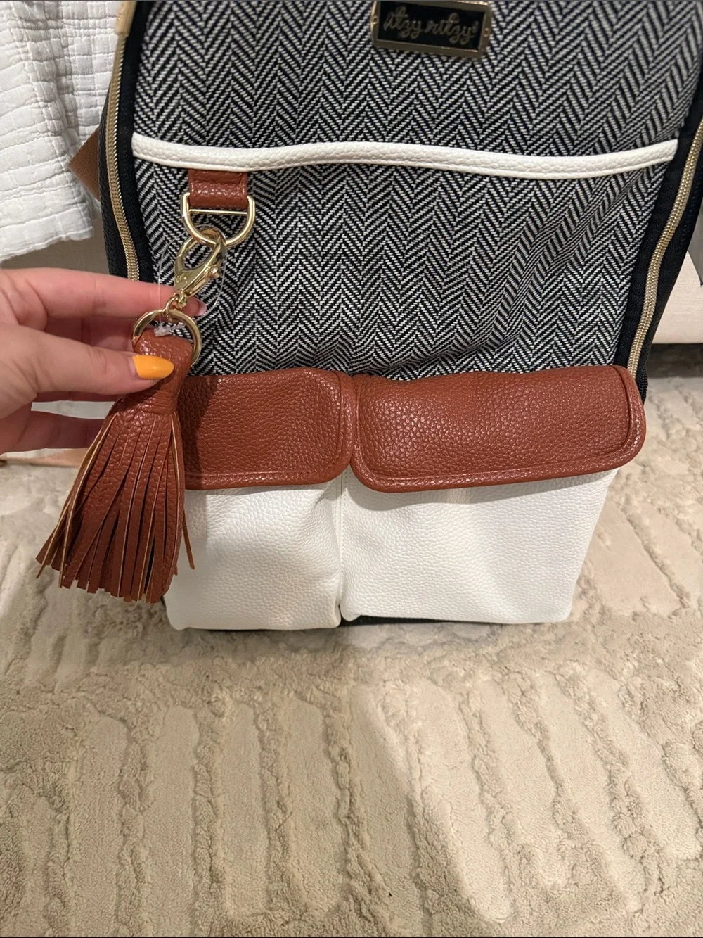 Stylish Multi-Compartment Baby Backpack Diaper Bag - Black, White & Brown